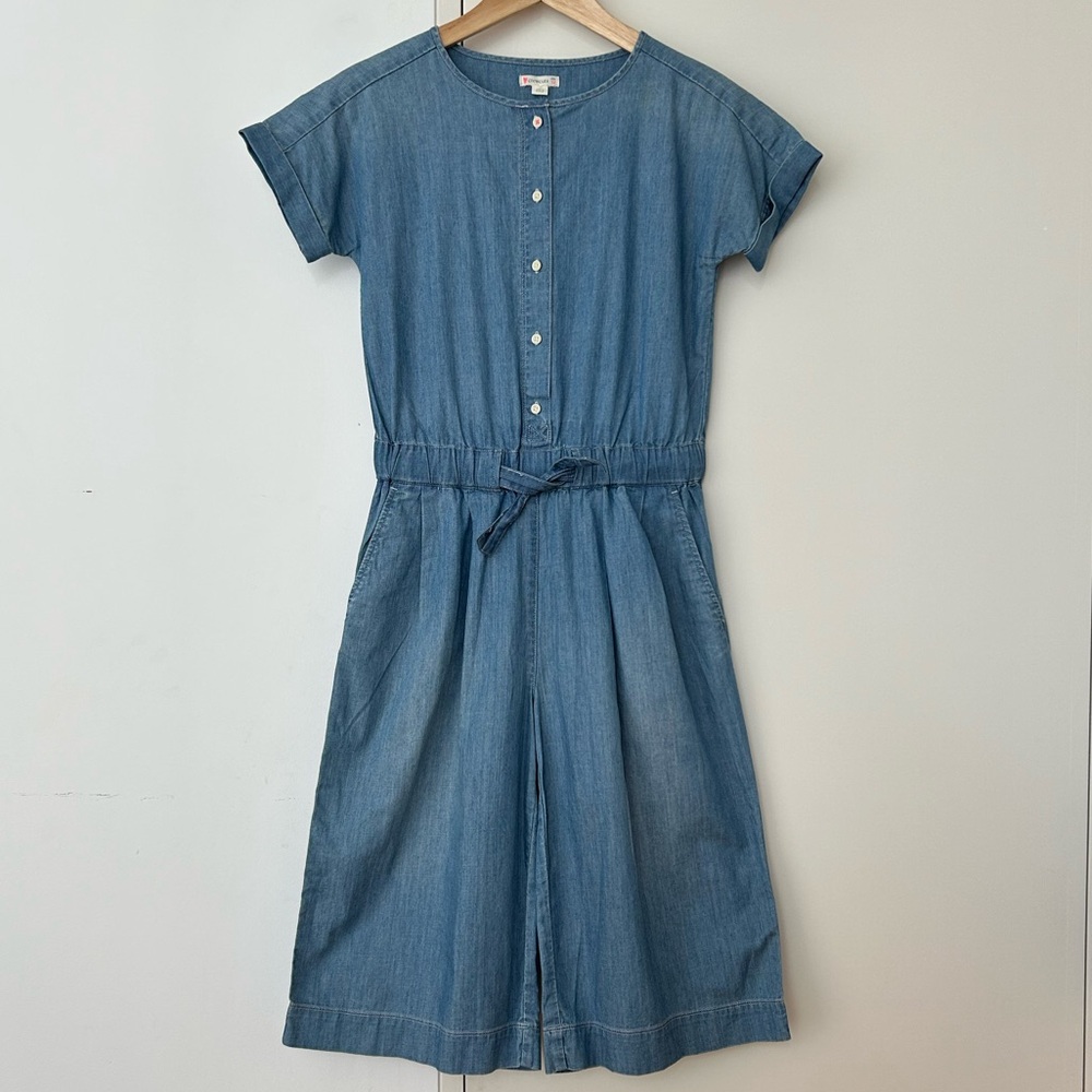 BNWT Crewcuts Girls Size 12 Chambray Denim Button-up & Tie Waist Jumpsuit